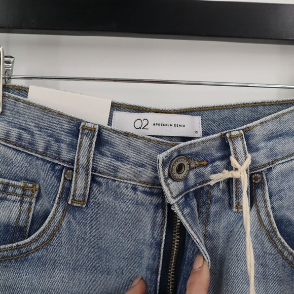 NEW Q2 Tie Ankle Jeans Womens Zip Fly Light Wash Tapered Leg Bohemian Casual - Picture 2 of 8